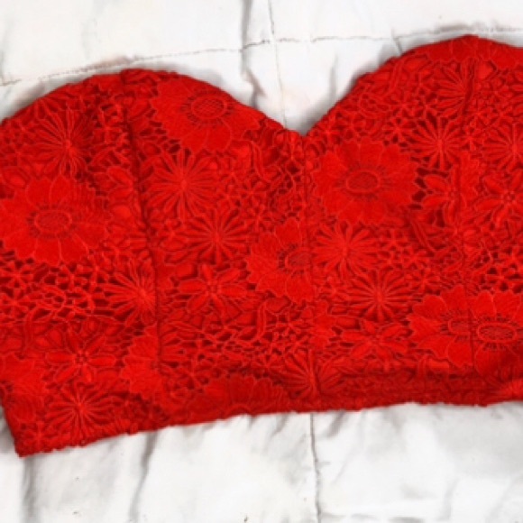 Forever21 Red Crochet Tube Top Bandeau Crop Top - Picture 2 of 3